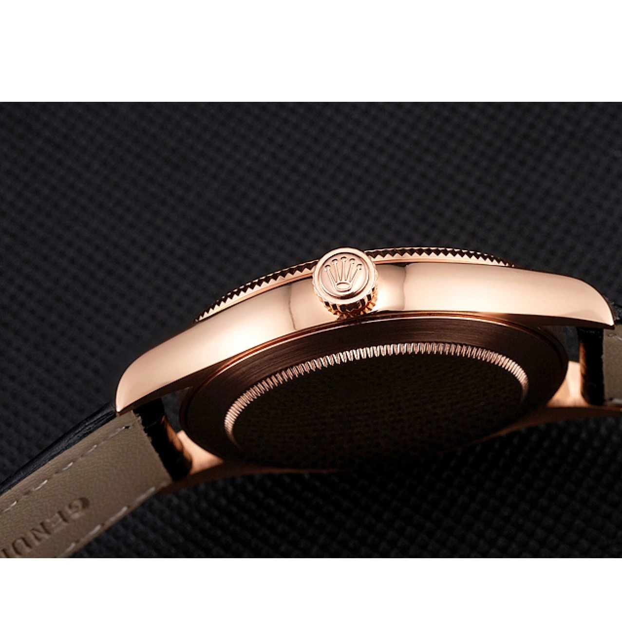 Best AAA Replica Sites White Rose Rolex Dial Leather Case Black Strap Datejust Gold Swiss 0520